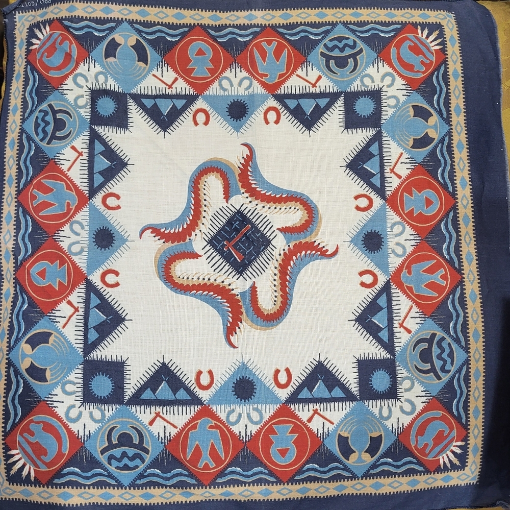 Vintage 90s Wamcraft scarf bandana muted red, blue and tan